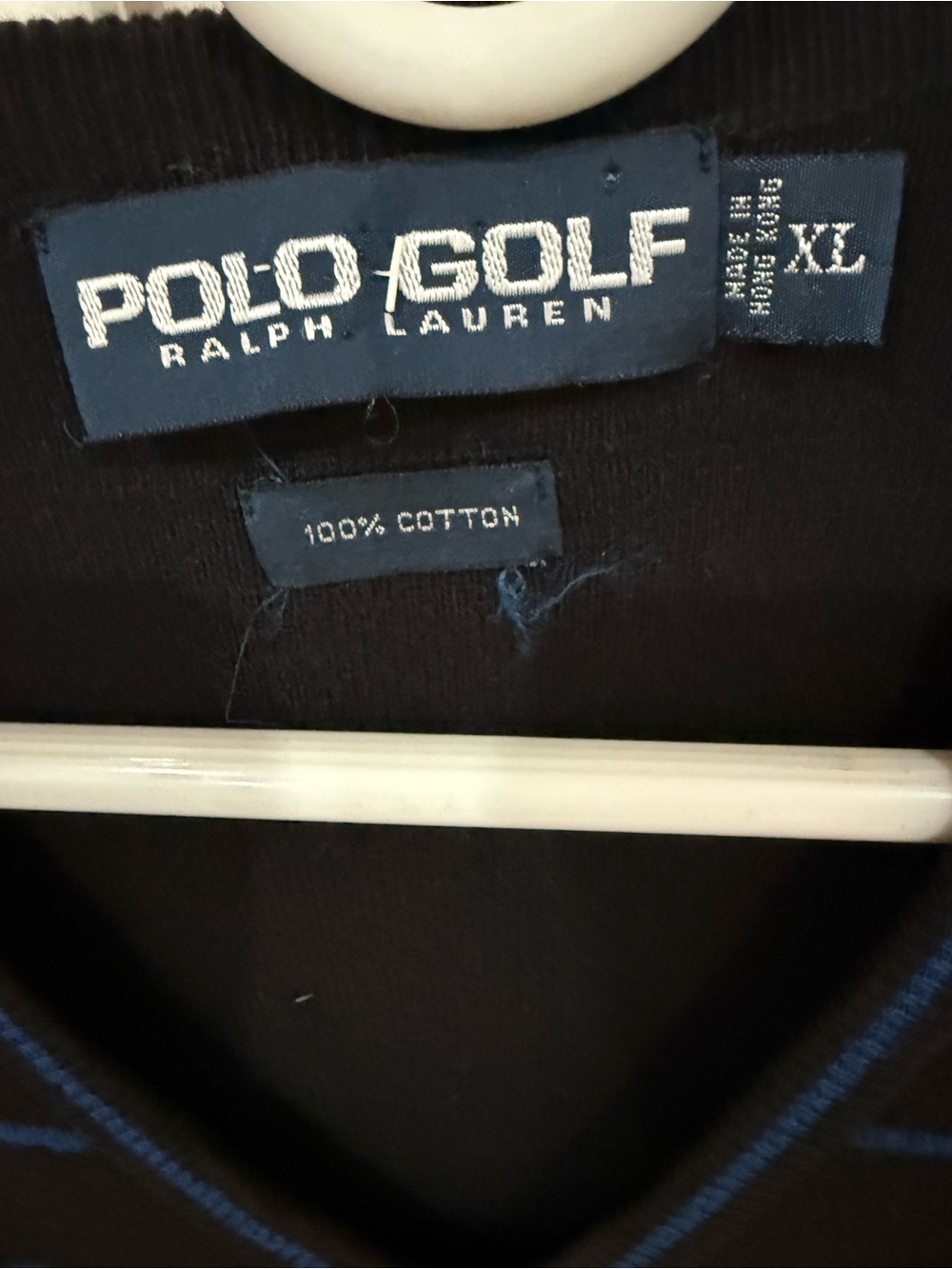 Polo Golf Ralph Lauren Men’s XL Black Blue Stripe Cotton V-Neck Sweater Vest - Picture 3 of 3
